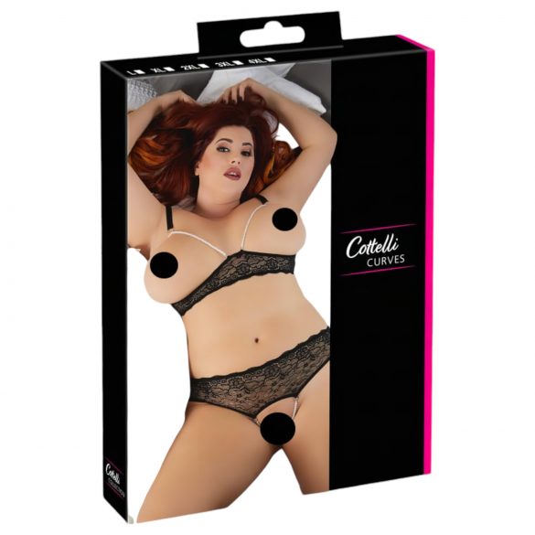 Cottelli Plus Size - Сет черен сутиен с перли - 3XL