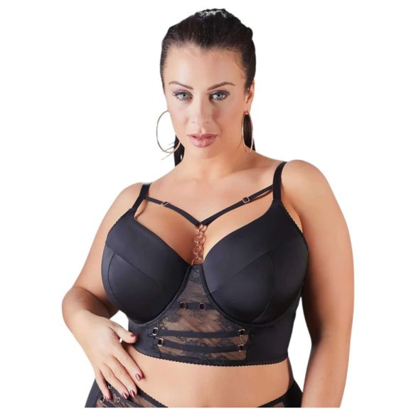 Cottelli Plus Size - бюстие с черна дантела и презрамки - 90D