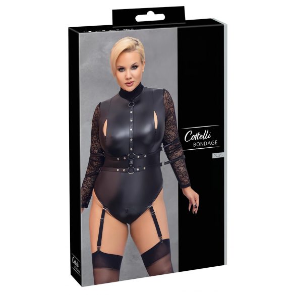 Cottelli Bondage Plus Size - боди с дантелени ръкави (черно) - 2XL